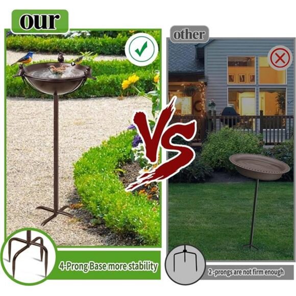 Freestanding Birdbaths Bowl Outdoor, Standing Garden Bird Bath Feeder Bowl with - Picture 4 of 7